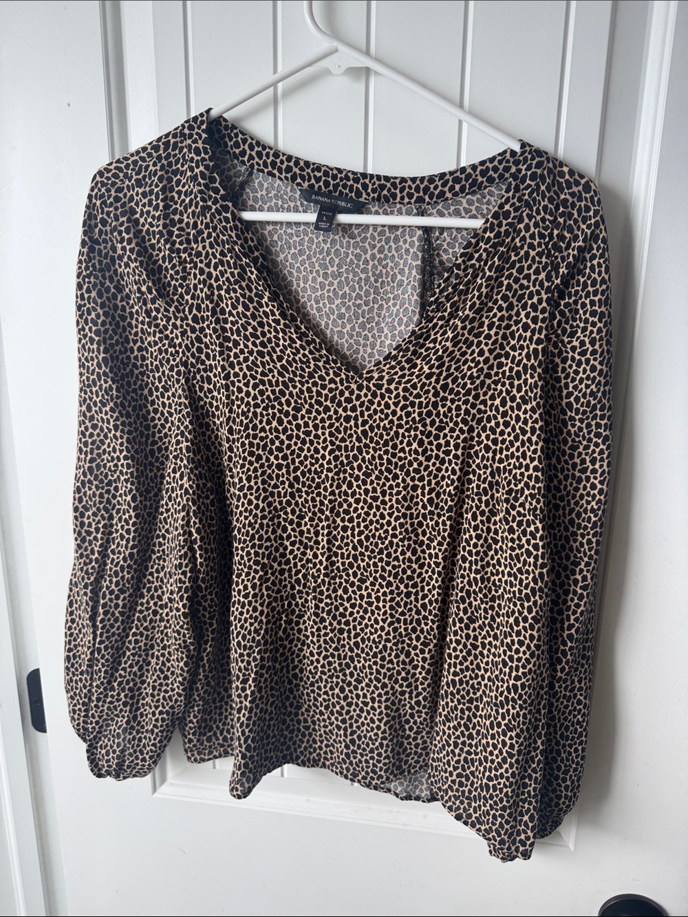Banana Republic Brown and Black Leopard Print V-Neck Blouse